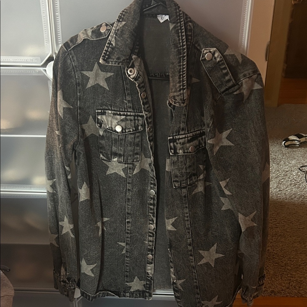 MACARON Star Pattern Jean Jacket - Black and Gray